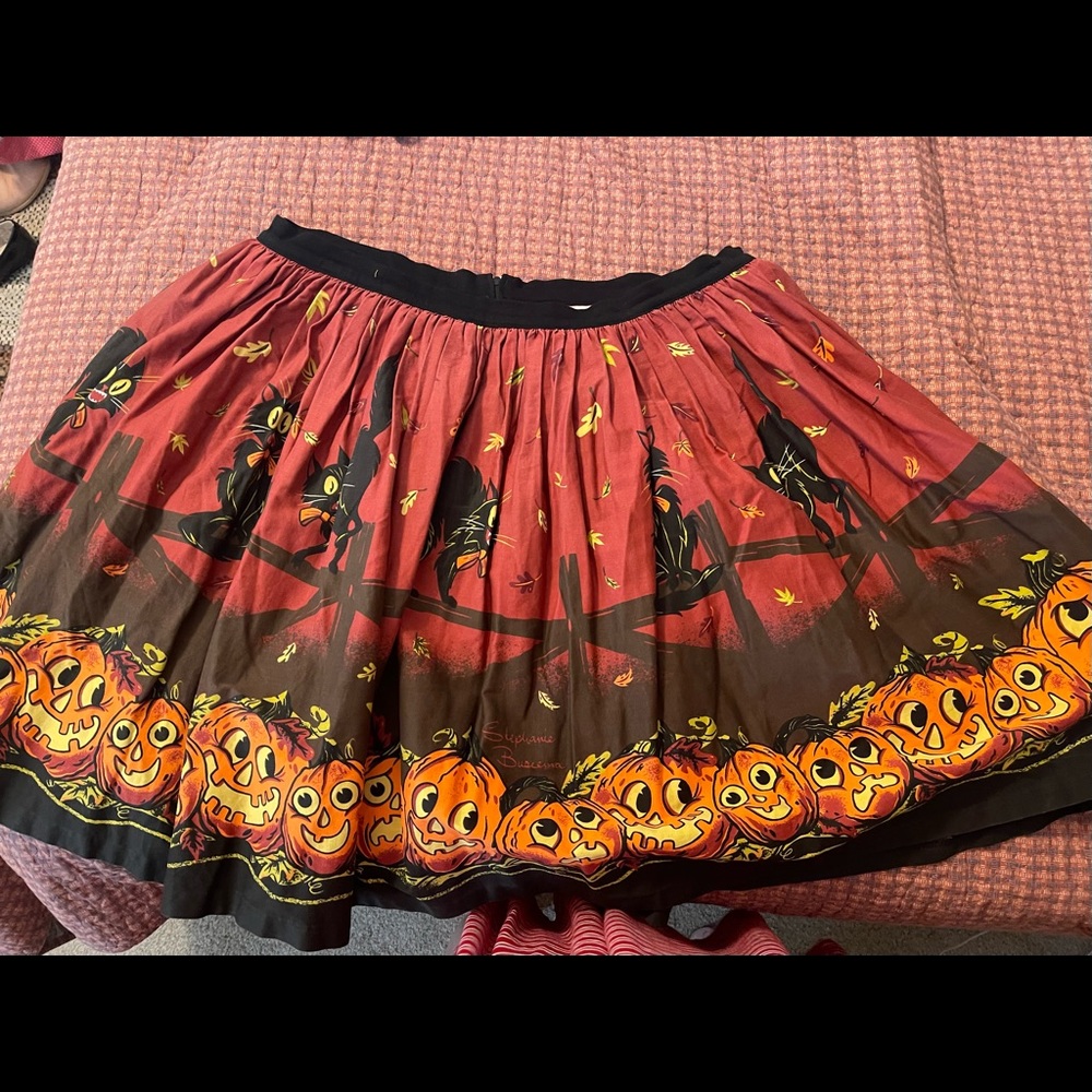 Pinup Girl Clothing - Halloween pumpkins and cats skirt